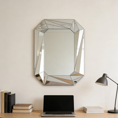 36" Diamond Beveled Wall Mirror, Frameless Decorative Mirror for Living Room & Hallway
