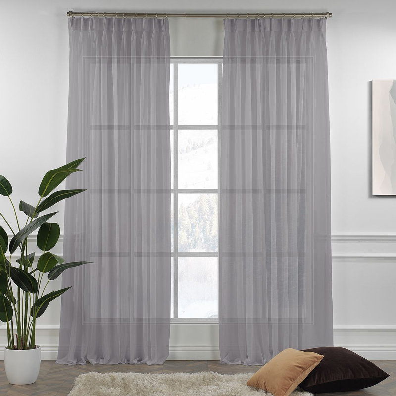 Triple Pinch Pleated Extra Long and Extra Wide Faux Linen Sheer Single Panel, Baby Blue, 52" W x 45" L