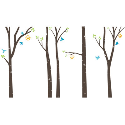 Décalcomanie murale arbres et oiseaux bouleau