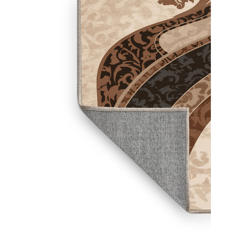 Machine Washable Orkan Great Wall China Classic Damask Rug in Beige – Beige Binding, 7x9