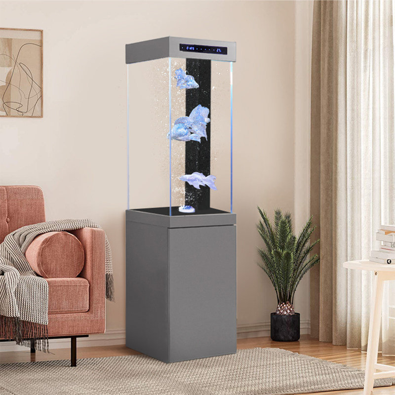 Aquarium vertical sur pied 19,69 po, Transparent / gris, 34,34 gallons (H 61,02 po x l 19,69 po x P 15,75 p
