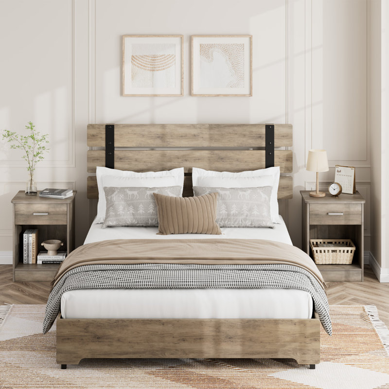 Jarques Nightstand with 1 Drawer and Open Storage, Side Table with Shelf for Bedroom, Gray