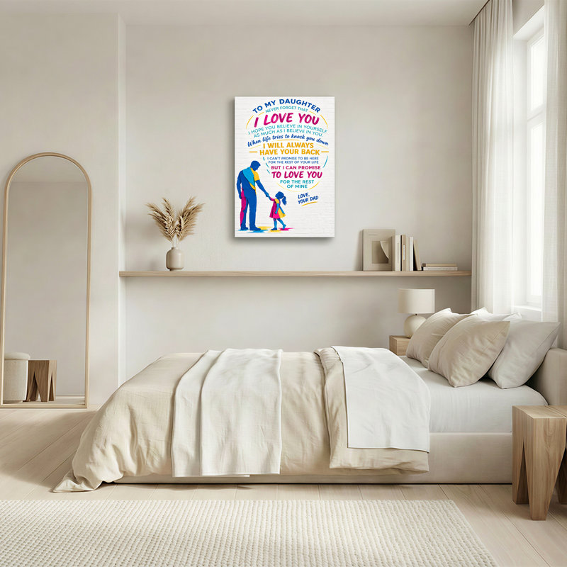 «Blue and Pink Dad and Daughter tenant par la main», art mural sur toile, H 48 po x l 32 po