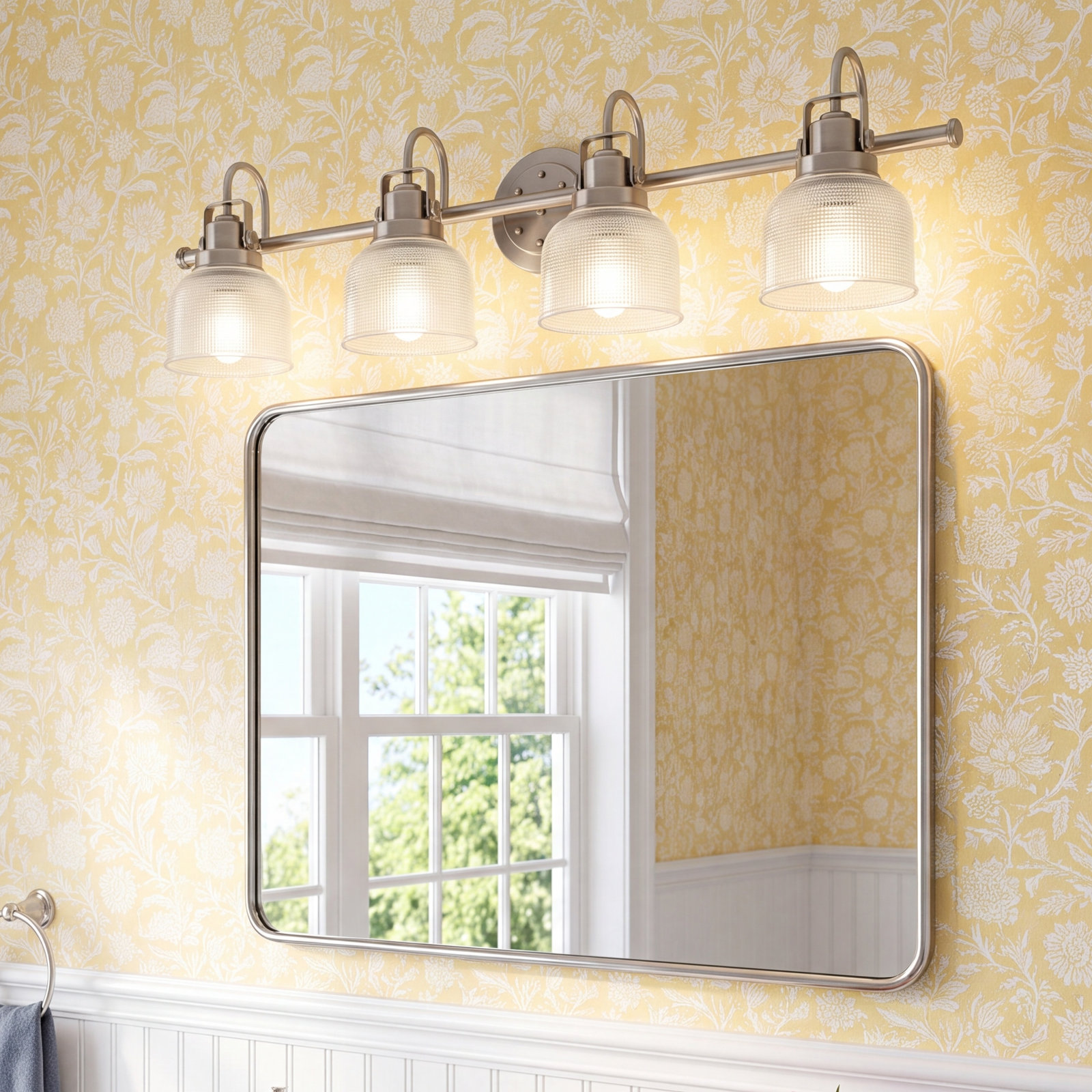 Rosser 4 Light Transparent Dimmable Vanity Light, Antique Nickel