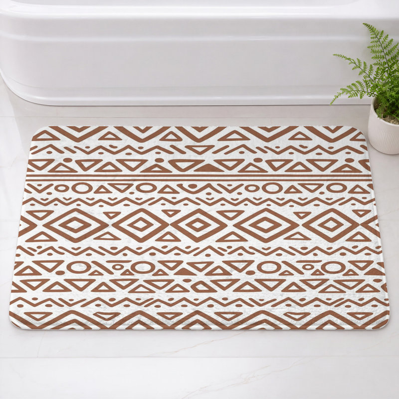 Tapis de bain Tribal, L 34 po x L 21 po, Brun moyen / blanc