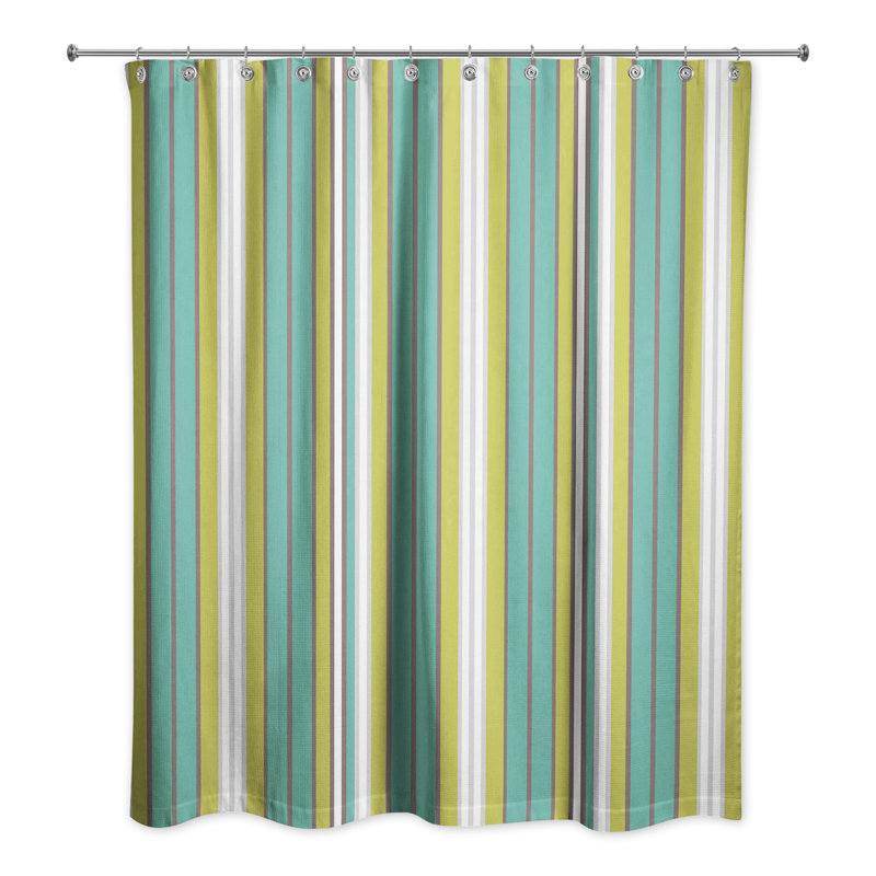 Rideau de douche simple à rayures Mathes, Vert / Jaune