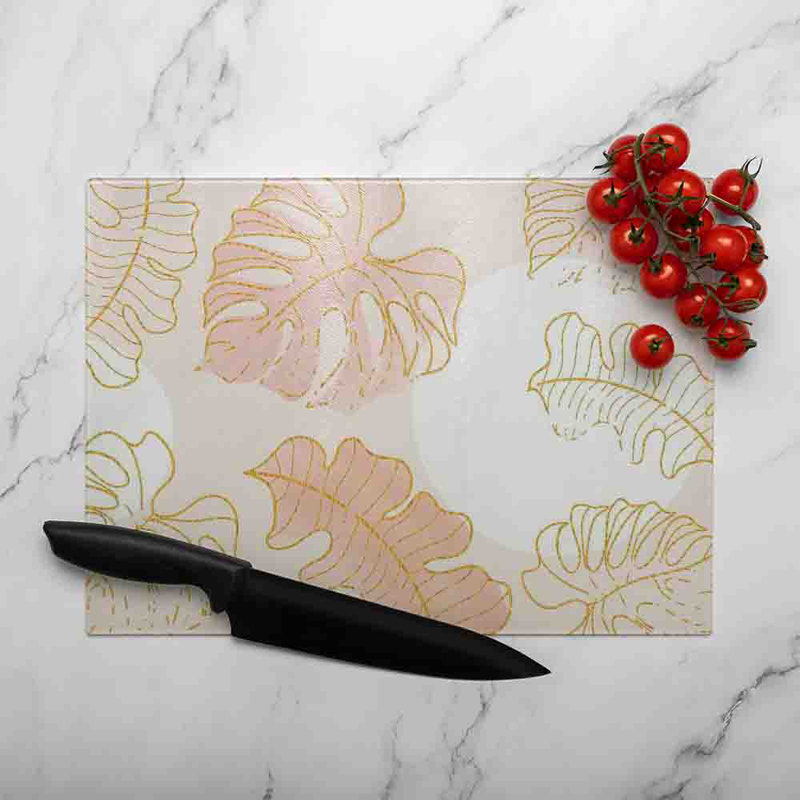 Botanical Leaves Line Art  Watercolour Glass Chopping Board