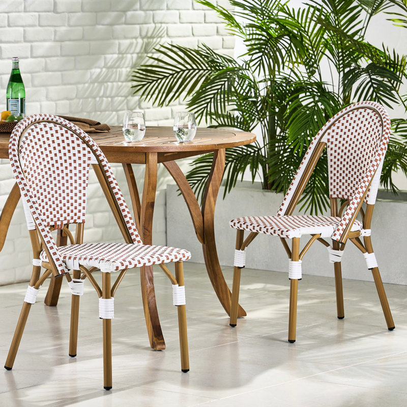 Chaises d'extérieur style français, pe et aluminium, rouge rouille et blanc, 2 chaises en aluminium, ensemble de conversation pour 2 personnes
