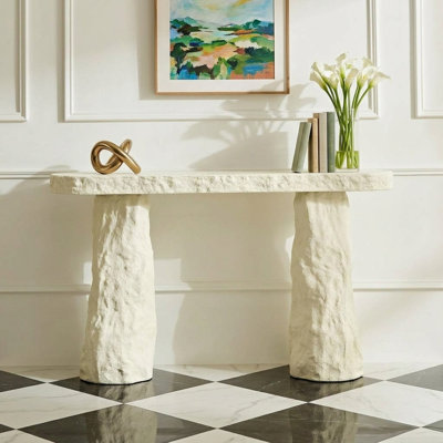 54" Modern Imitation Stone Console Table