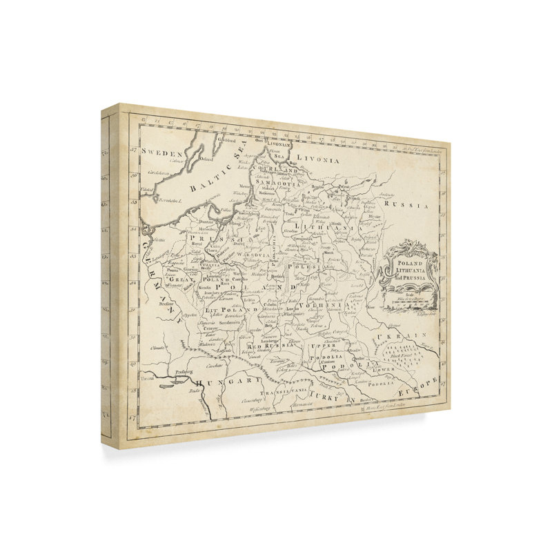 Carte de la Pologne par T. Jeffreys - impression sur toile, H 18 po x l 24 po x P 2 po