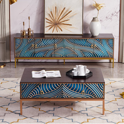 Meuble télé vintage avec table basse et rangement
