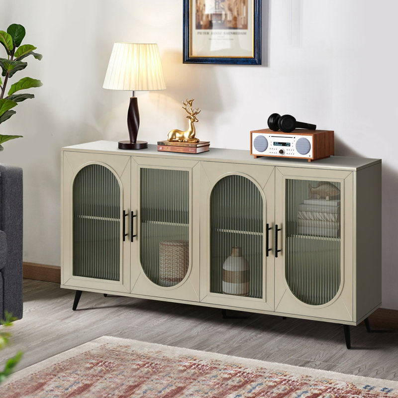 Meuble télé pour téléviseur de 65 pouces et plus, meuble télé en bois avec armoire de rangement et tablettes réglables
