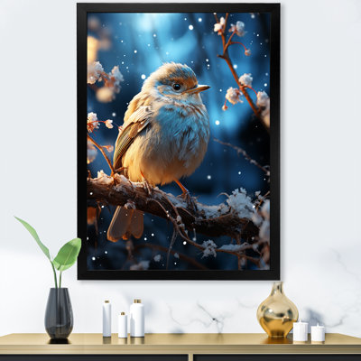 Oiseau bleu en hiver, sérénité I - oiseau, art mural