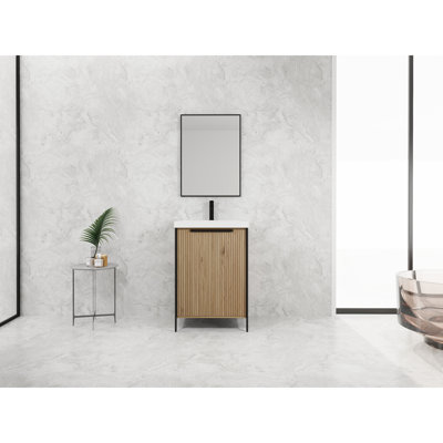 Meuble-lavabo autoportant 24 po avec lavabo en résine et 2 portes d'armoire à fermeture en douceur