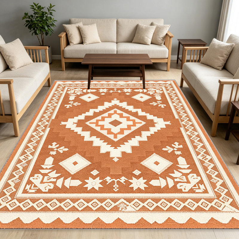 Terracotta Orange Kilim Rug carpet-easy to clean, machine-washable, soft and comfortable; suitable for door mats, kitchens, living rooms, bedrooms, corridors, and laundry areas. Easy to clean, durable carpet for home decoration.