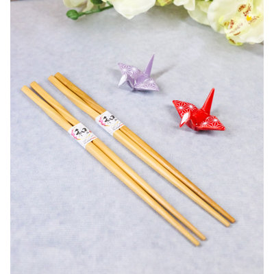 Red And Purple Origami Cranes Set of 2 Wooden Chopsticks And Ceramic Rests Set