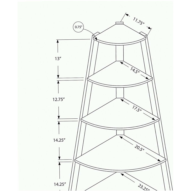 4-Tier Corner Etagere Bookshelf with Fixed Tray-Style Shelves, Taupe
