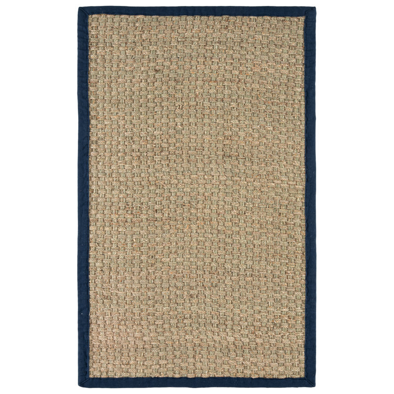 Auckland Bamboo Slat/Seagrass Natural / Blue Area Rug, Rectangle 3' x 5'