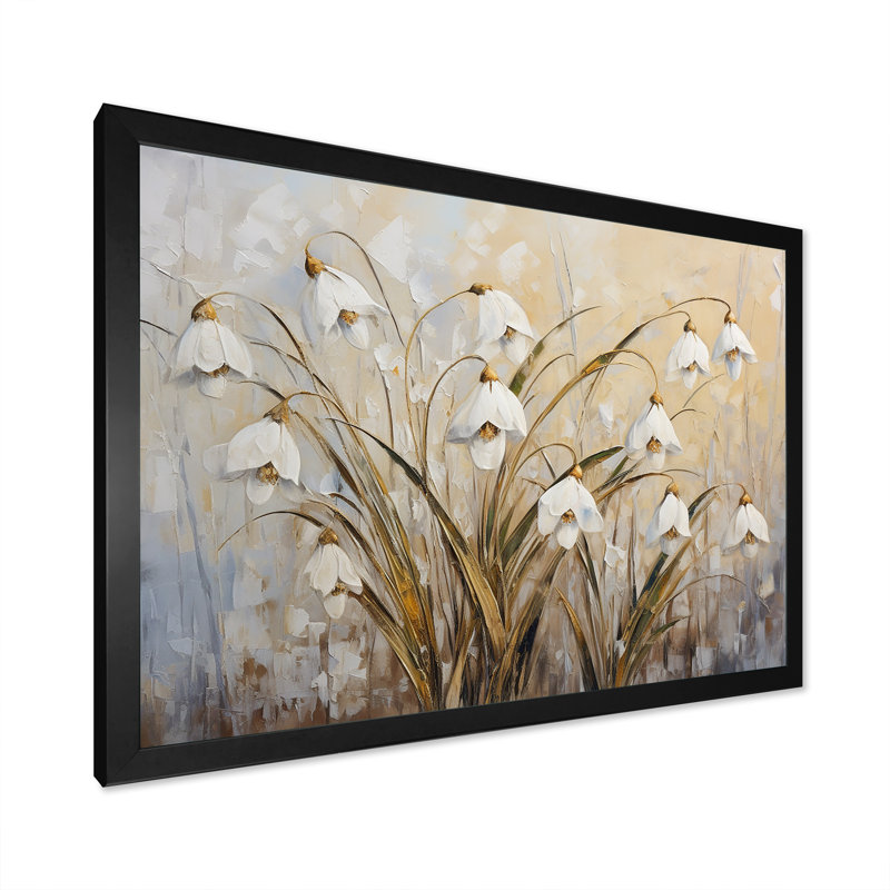 Minimalisme «Snowdrop Flowers Harmony I» sur toile, H 12 po x l 20 po x P 1 po, Cadre simple noir