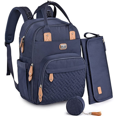  Diaper Bag Backpack With Portable Changing Pad, Pacifier Case And Stroller Straps, Navy Blue