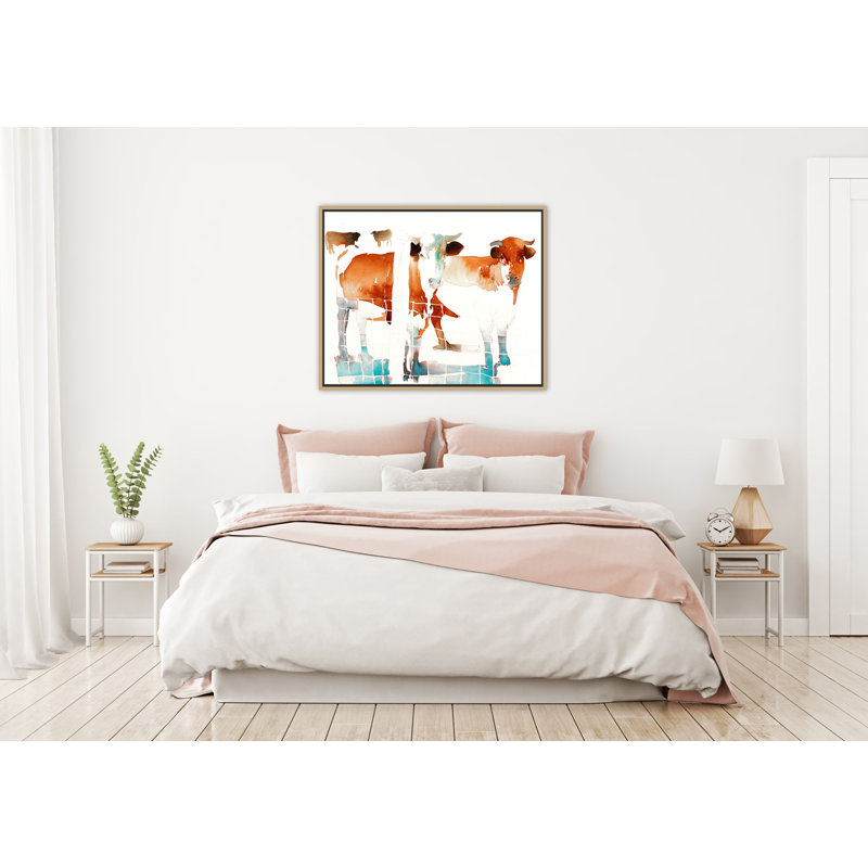 «French Cows» par Carol Carter - peinture sur toile à cadre flottant, Cadre doré, H 32 po x l 42 po x P 2 po