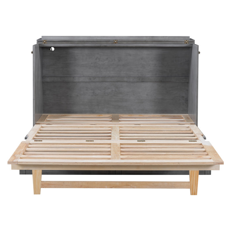 Lit escamotable avec grands tiroirs Murphy, Gris, Grand lit