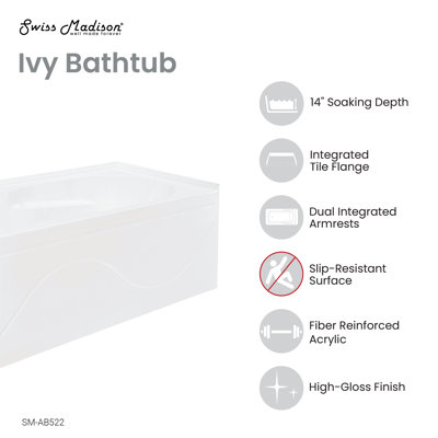 Ivy 48'' X 32" Bathtub With Apron Hand Drain In White