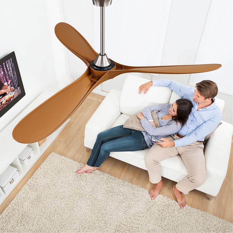 Ventilateur de plafond d'intérieur moderne de 60 pouces avec télécommande à 6 vitesses et 3 pales en bois massif pour le salon