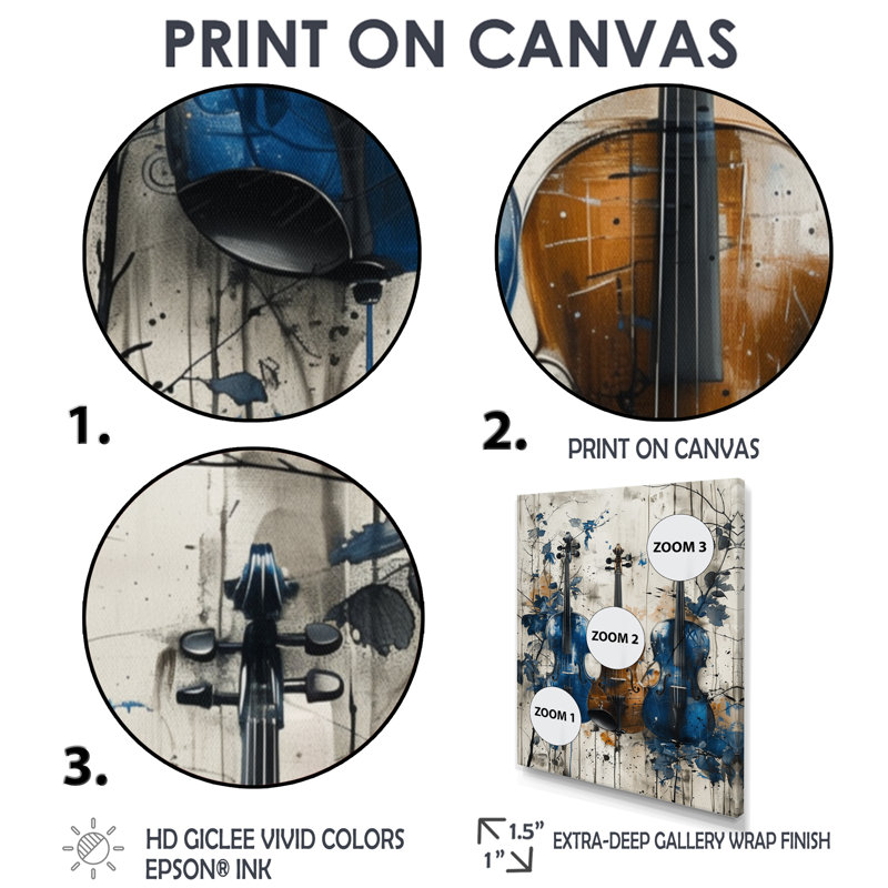 Violons et or bleu, musique, instruments, musique, salon, H 24 po x l 32 po, Toile tendue