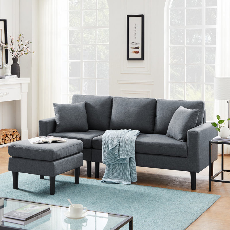Canapé et méridienne réversible de largeur de 77,16 po Kasey, Mélange de polyester gris foncé