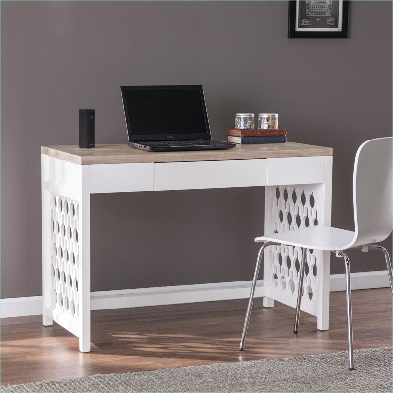 Bureaux | Blanc crème Farmhouse deux tons & amp; Bureau d'écriture naturel avec tiroir central | Naturel | Panneau de fibres à densité moyenne