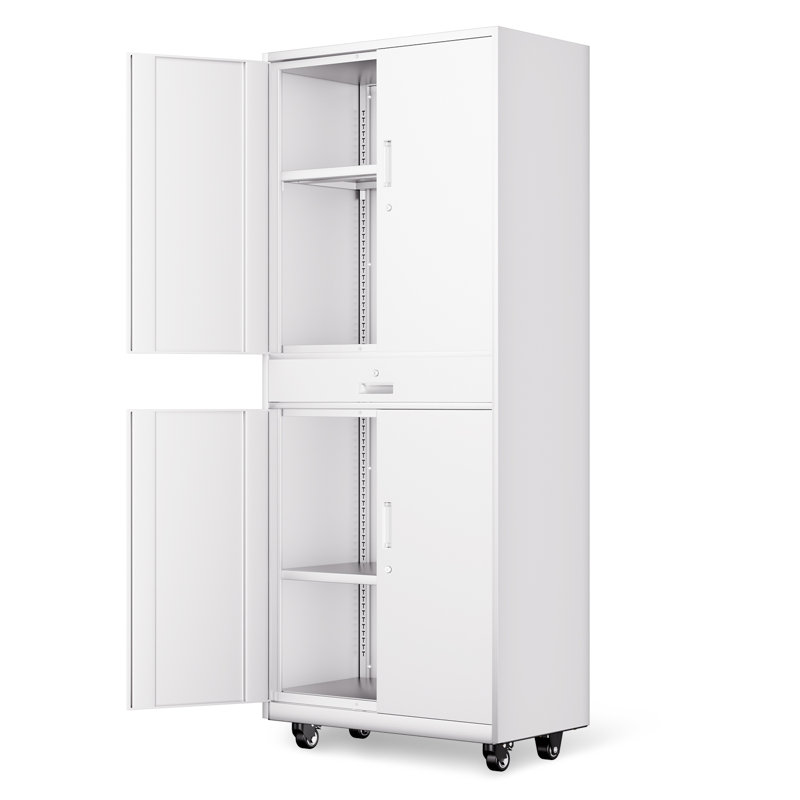 73" Lockable Heavy Duty Metal Storage Cabinet W/ Drawer&Adjustable Shelves, White