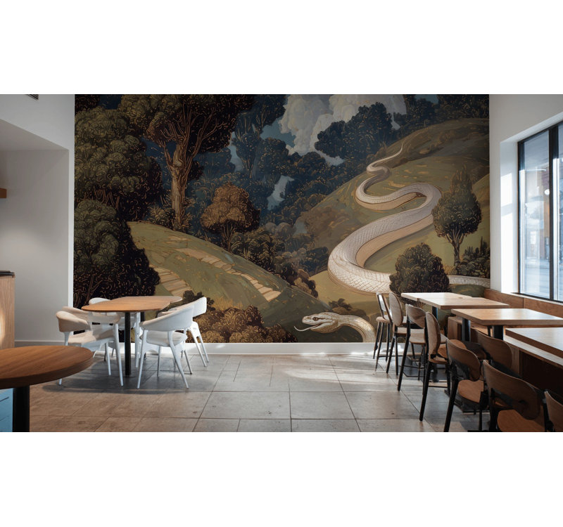 «Mystical Landscape», papier peint rétro, art mural, 160"x108", Non tissé