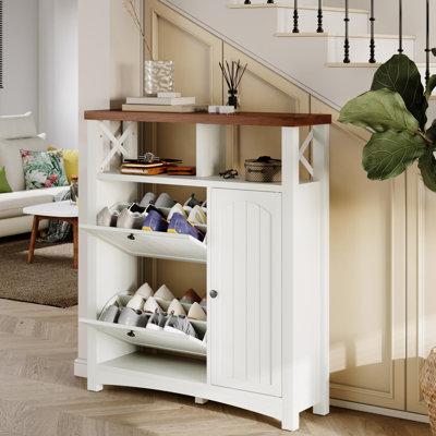  Farmhouse Shoe Storage Cabinet 2 Flip Drawers & Side Shoe Cabinet With Adjustable Shelves