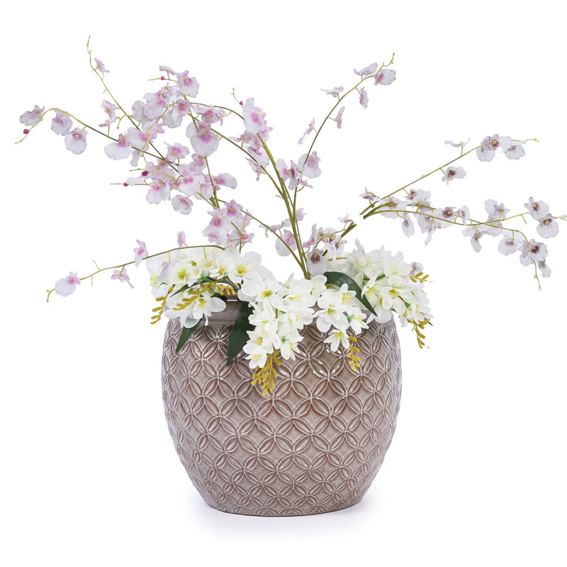 3 Piece Glossy Antique Yellow Ceramic Planter, Modern Flowerpot For Home Garden, Frost-, Heat-, Drainage Design, 15X15x13 In Pieces Of Planters, Ideal Indoor Outdoor Decor, Frost Heat , Built-In
