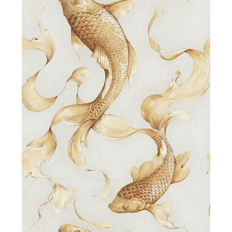 Rouleau de papier peint métallisé 33 pi x 20,5 po Havoc Fish, Blanc/ Or métallique