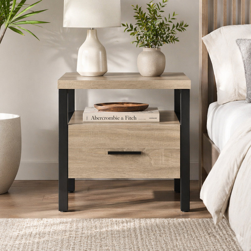 Table d'appoint à 1 tiroir, H 19,55 po x l 47 po x P 24 po, Natural Wood / Brown