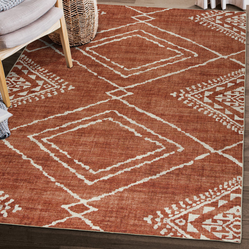 Kentre Jax Moroccan Orange Machine Washable Area Rug, Rectangle 3' x 5'