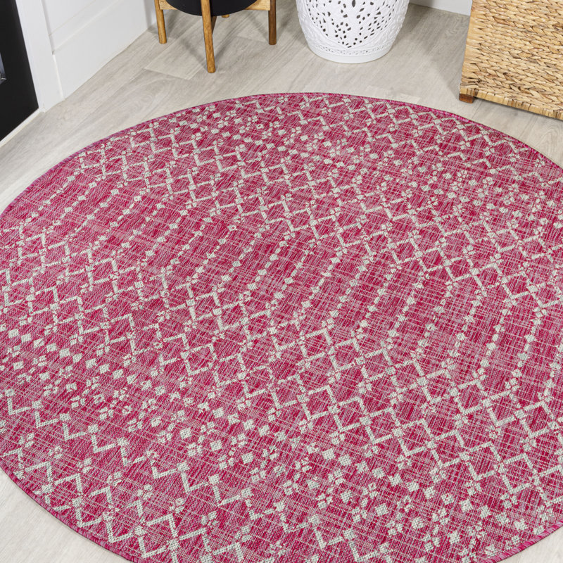 Tapis d'intérieur / extérieur Crompton, Fuchsia / gris pâle, Rond 5 pi 3 po