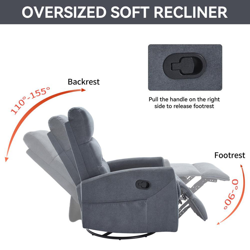 Modern Rocking Swivel Recliner, Gray