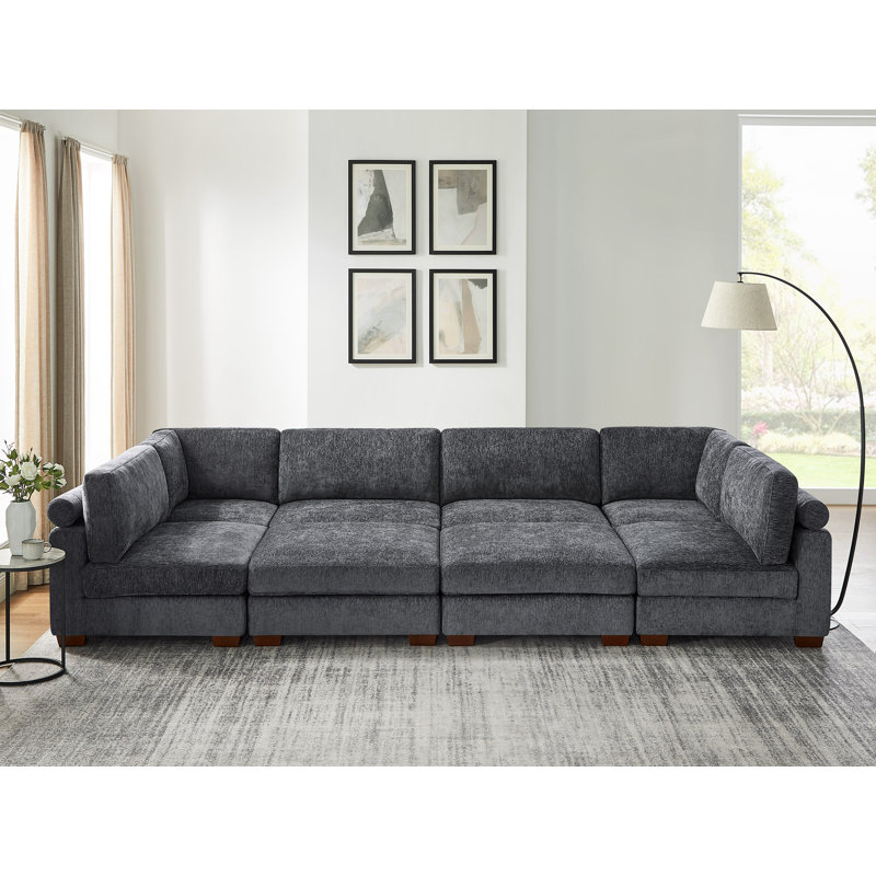 Canapé modulaire rembourré avec repose-pieds 8 pièces Chayten, Polyester gris