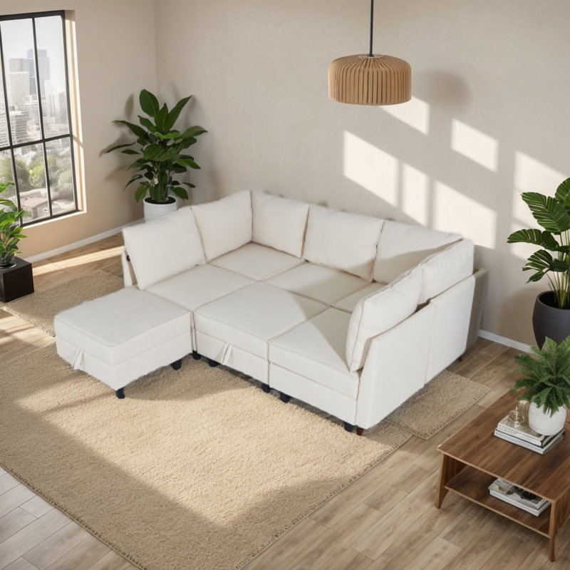 Canapé modulaire 7 pièces Salot, Chenille beige