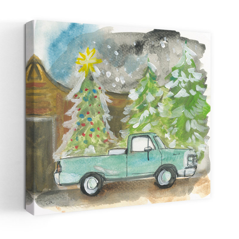 Camion d'arbre de Noël contemporain avec art des Fêtes, H 48 po x l 48 po