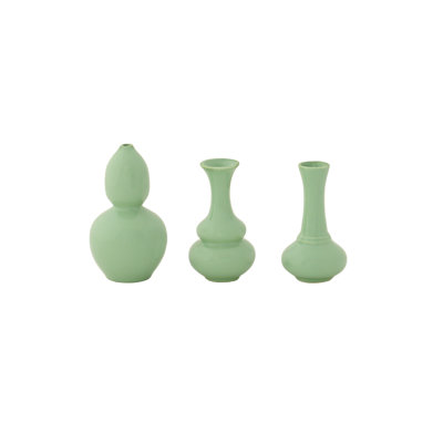 Ceramic Round Bellied Vase with Trumpet Mouth in Different Designs Set of Three Gloss Finish Sage..3.50"x3.50"x6.75"H; 3.50"x3.50"x5.50"H; 3.50"x3.50"x5.25"H