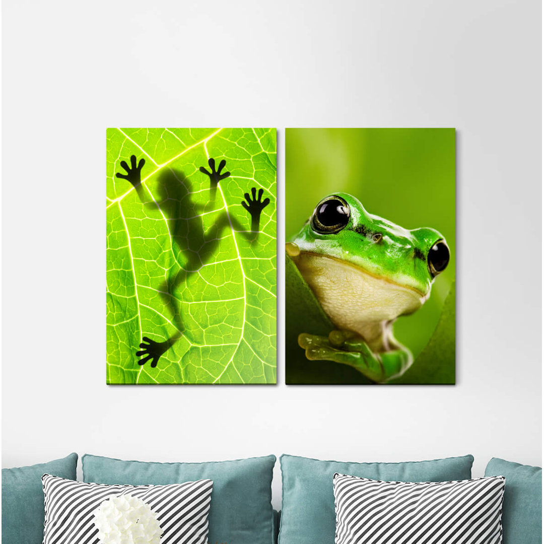 2-tlg. Leinwandbilder-Set - Fotografie „Leaf Green Amphibians Frog Head Jungle Friendly”