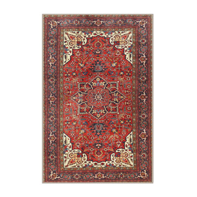 Tapis rouge/noir/beige traditionnel Boxrah
