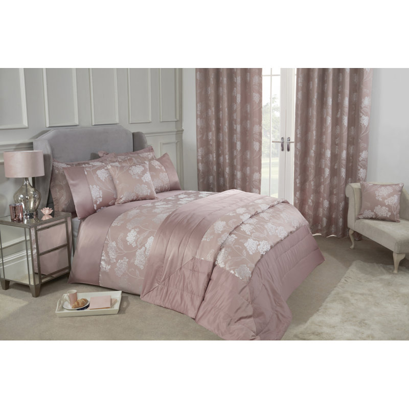 Blossom Satin Floral Bedding with Pillowcases, King, Blush Pink