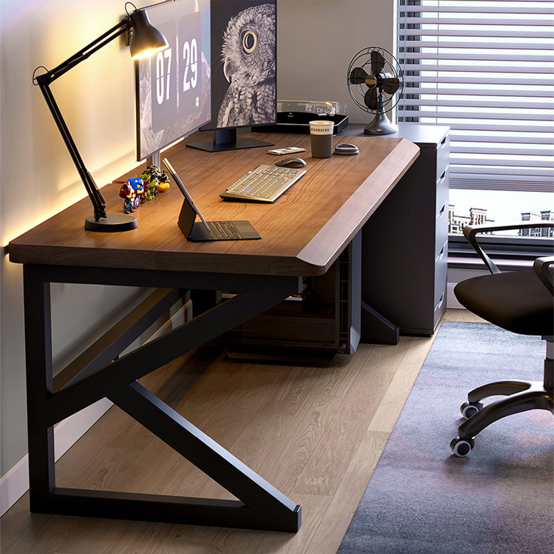 Bureau rectangulaire en bois massif noir, 29.53" H x 62.99" W x 27.56" D