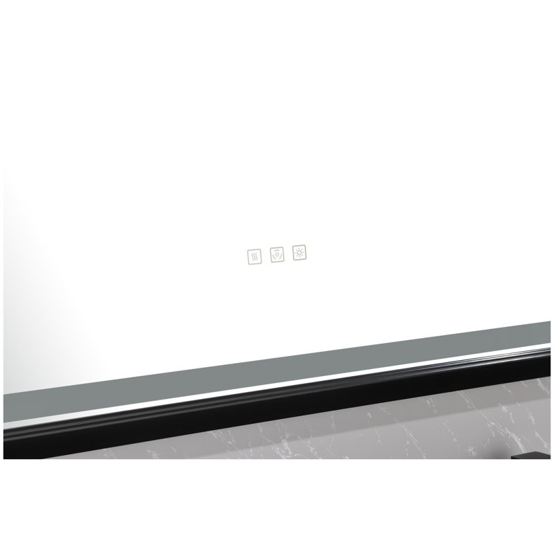 Miroir de salle de bain rectangulaire surdimensionné de 72 po x H 48 po à DEL avec cadre en aluminium noir mat et commandes tactiles intelligentes