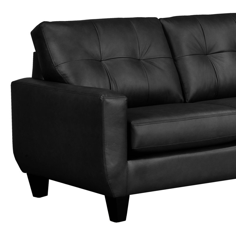 Aarah Upholstered L-Shaped Sectional, Right Hand Facing, Black Genuine Leather